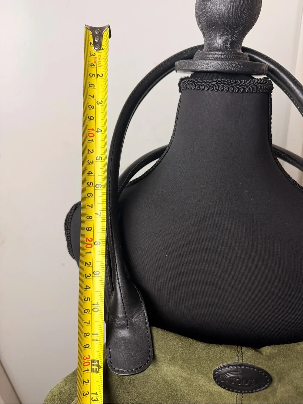 TOD’S Olive Green Suede Tote with Black Leather Handles